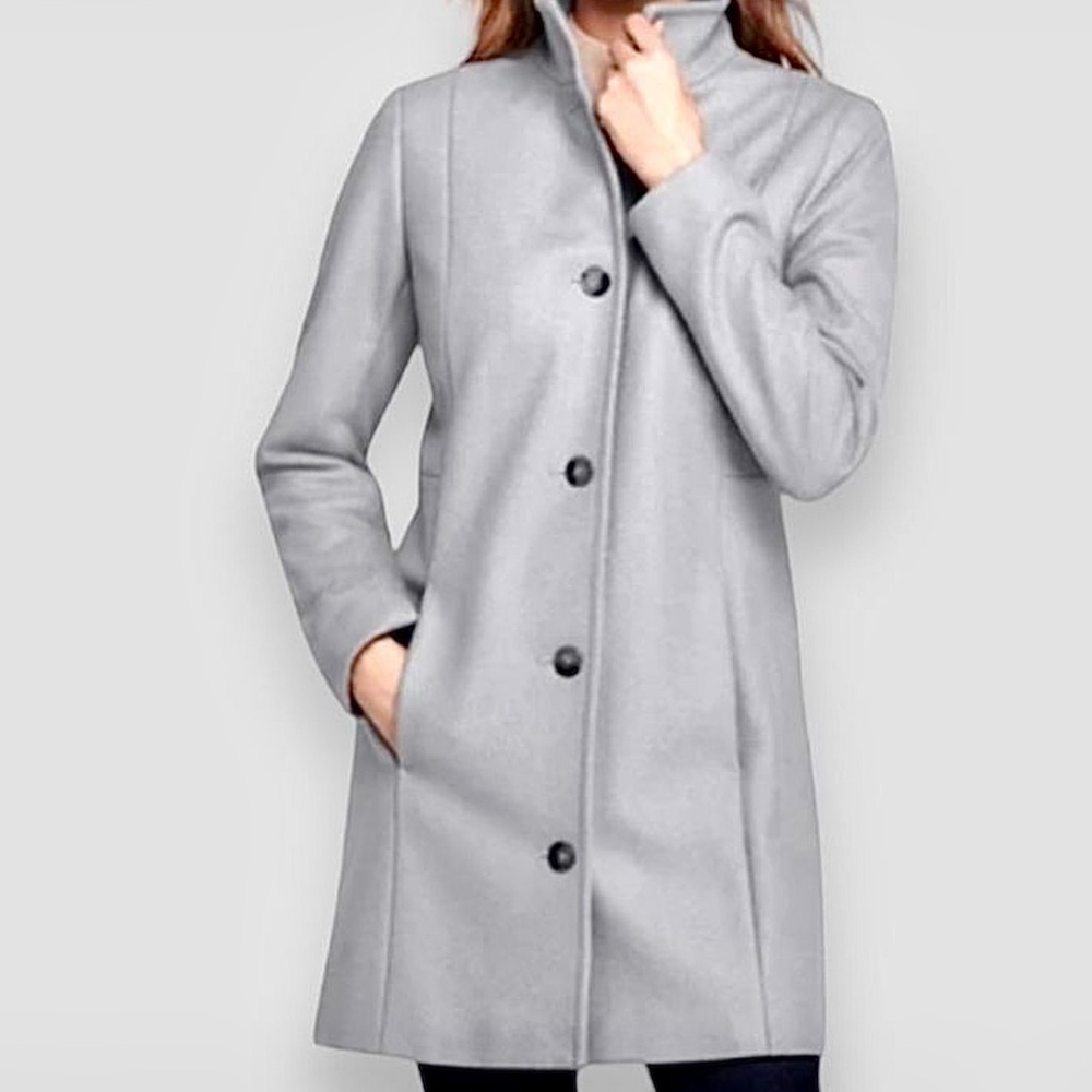 Lands' End Light Gray Single-Breasted Wool Blend Coat